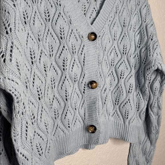 NWOT Petal & Pup Ellen Openwork Knit Cardigan Medium Pale Blue Coastal Grandma - Picture 4 of 5